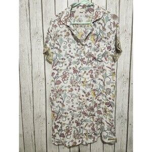 T-Shirt Dress Small World Market Collared Button Down Colorful Print Floral Art
